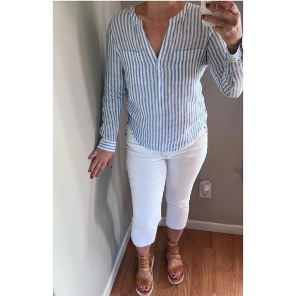 Ann Taylor Tops - Ann Taylor Blue and White Striped Blouse